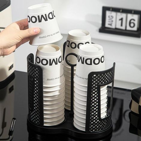 Organiseur Rotatif Pour Tasse Et Couvercle, Petit Anneau De Portage Portable, Porte Gobelets En Carton à 4 Compartiments, Distributeur De Tasses À Café, Support De Rangement Pour Tasse En Papier (1/5)