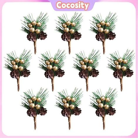 Cocosity Baie d'aiguilles de pin artificielles 10 pièces tige de baie d'aiguille de pin PVC pomme de pin en plastique deco murale (1/5)