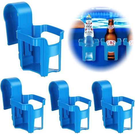 Porte-gobelets de piscine, lot de 4, en plastique, pour rebord de piscine. Porte-gobelets multifonctionnel pour piscine, à suspendre au bord de la piscine. Anti-éclaboussures, bleu. (1/5)