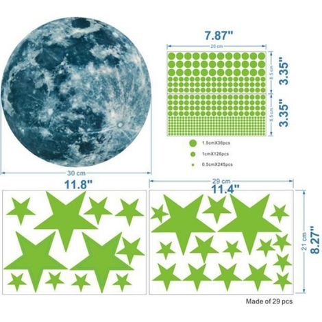 Autocollant Mural Phosphorescent - Lune Et Etoiles - PVC Non Toxique - Pour Plafond Chambre Enfant - 435 Pièces (1/4)