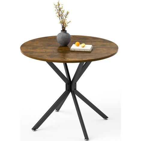 Table ronde de 90 cm, adaptée à 1 à 4 personnes, table de cuisine économe d’espace avec des pieds métalliques robustes, idéale pour la salle à manger ou le salon, marron et noire (1/5)