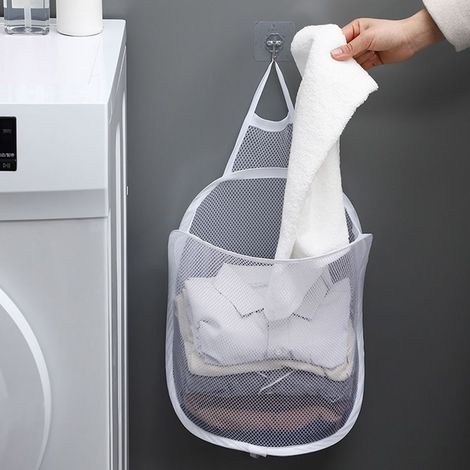 [Sac de tri à linge en maille] Mallard Collapsible et fixable mur [Blanc] Polyester [1 pièce] (1/5)