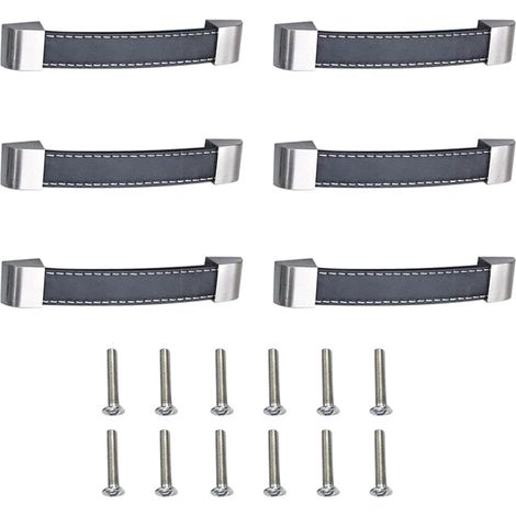 Leather Pulls 6 Pieces Door Knob Kitchen Cabinet Door Vintage Drawer Pulls with Screws Furniture Handle Leather Black Door Knob for Closet Study Room Living Room (1/5)