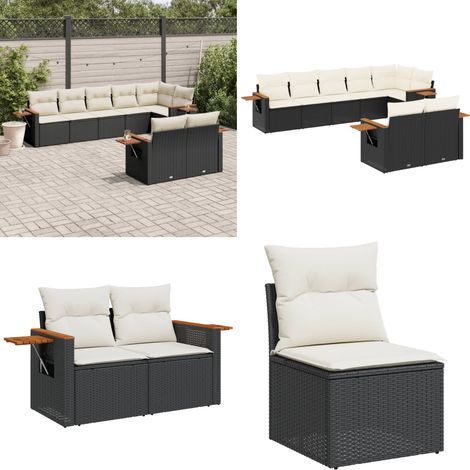 8-tlg. Garten-Sofagarnitur mit Kissen Schwarz Poly Rattan - Gartensortiment - Outdoor Möbel - Lounge Set - Gartenlounge - Rattan Gartenmöbel - Home & Living (1/5)