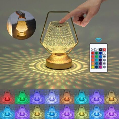 Kristall-LED-Tischleuchte, 16 Farben, 4 Modi, rosafarbene Diamant-Nachttischlampe mit Fernbedienung und Touch-Steuerung, USB-Ladefunktion, dimmbares Nachtlicht für Schlafzimmer und Wohnzimmer, Gold (1/5)