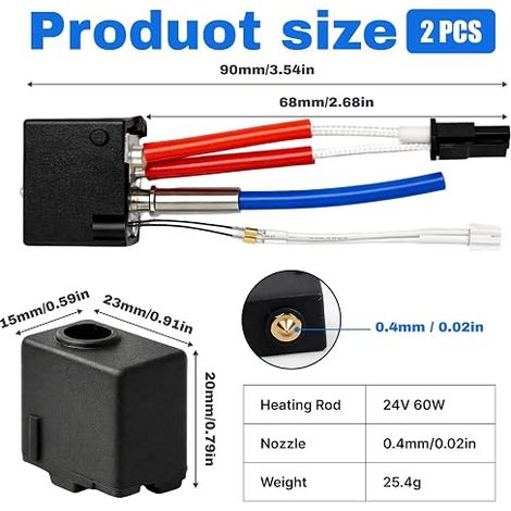 Complete Hotend Kit for Kobra 2 24V 60W 3D Printers, Extrusion Head with 0.4mm Brass Nozzle, Heating Block Compatible with Kobra 2 Plus, Pro, Max and Neo (1/4)