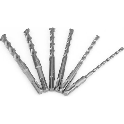Set de 6 forets burins pour marteau perforateur électrique, tige droite en acier chromé, outil de perçage béton, embouts de forage robustes pour perceuse, kit de perçage professionnel, 6 pièces. (1/5)