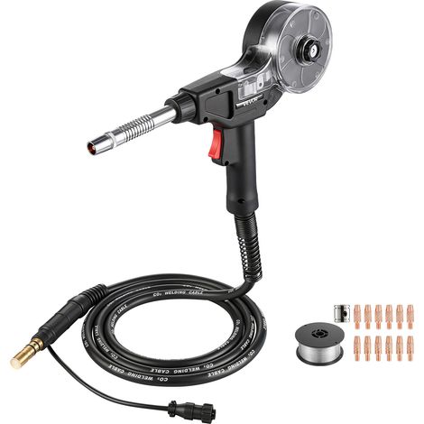 VEVOR Torcia MIG per Saldatura 135A con Cavo da 3 m, Pistola MIG per Saldatura a Bobina con Miller Spoolmate 100, 11 Punte di Contatto di Ricambio e Filo in Alluminio Robusto, per Officina e Industria