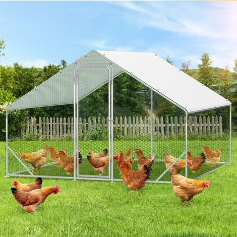 Jiubiaz Enclos Poulailler avec Toit 3x3x2 m en Acier Galvanisé pour Poules Extérieur