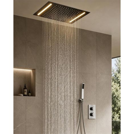 Sistema de Ducha Termostático, 300x900mm LED Columna de Ducha Empotrado, Cabezal de Ducha De 500 X 360 mm, Ducha de Mano, Cromado Columna Ducha Sin Grifo, Cabezal de Ducha Lluvia de Tech, Latón (1/5)