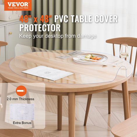 Nappe Ronde Transparente Diamètre 121,9 cm Épaisseur 2 mm, Film de Table Transparent en PVC, Imperméable et Facile à Nettoyer, Prot… (1/5)