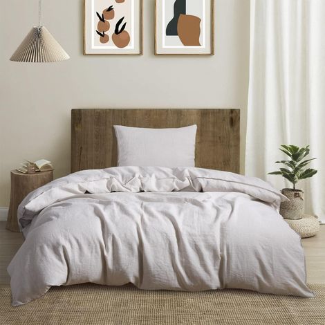 Housse de Couette 135x200cm 100% Lin 2 pièces Parure de lit avec 1 Housse de Couette 135 x 200 cm + 1 Housses de Coussin 80 x 80 cm. de Housses de Couette en Respirant Douce- Lin Naturel (1/5)