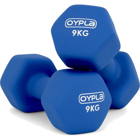Oypla Pair of 9kg Hex Anti Roll Neoprene Non Slip Hand Dumbbells Workout Weights (1/5)