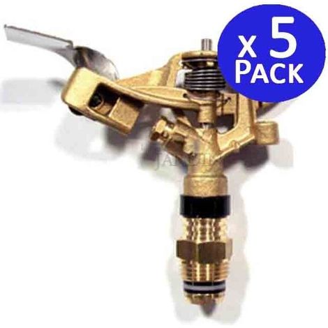 Pack 5 Aspersores Latón Circular 28º 1/2", Alcance 9 a 14 m, Riego Profesional