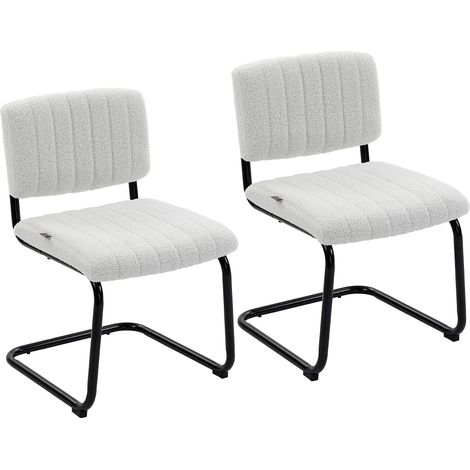 Esszimmerstühle 2er Set modern Freischwinger Stuhl mit hoher Rückenlehne, Teddyfleece-Optik für Küche, Esstisch Creme (1/5)