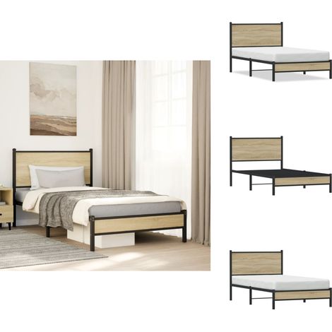 Metallbett ohne Matratze Sonoma-Eiche 100x200 cm - Bettgestell - Bettgestelle - Bettrahmen - Einzelbett (1/5)