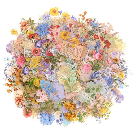 Scrapbooking-Aufkleber, 180 Stück, Vintage-Pflanzen- und Blumenmotive, dekorative Aufkleber, Heißprägung, PVC, selbstklebend (1/5)