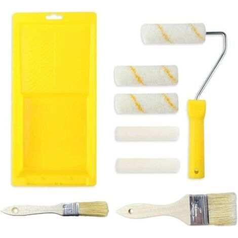 Kit de Rouleau Peinture Anti Goutte 8 Pièces Avec Plateau, Mini Rouleau, Pinceaux, pour Travaux, Bricolage, Rénovation, Décoration (1/5)