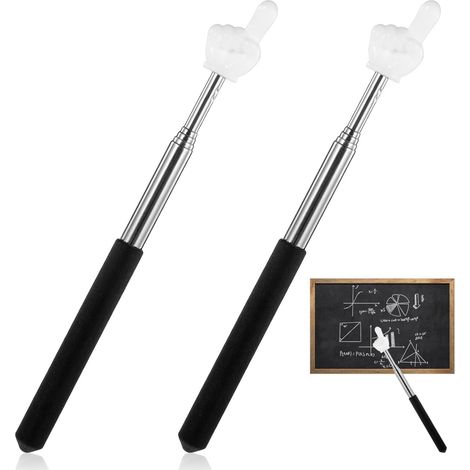 Dussdote Lot de 2 pointeurs rétractables en acier inoxydable, noirs, parfaits pour les salles de classe, les salles de réunion et les amphithéâtres. (1/5)