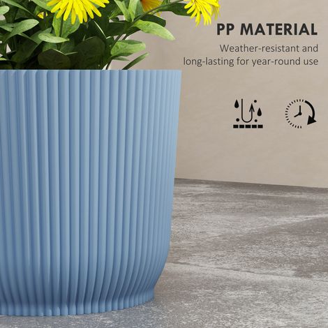 FLITI Set of 2 Blue PP Planters Ø22cm - Ribbed Design, Stackable, Indoor/Outdoor, 20cm Height (1/5)