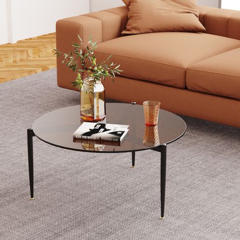 Modern Glass Coffee Table 80cm Round Tempered Glass Top Tea Cocktail Table Home, Tea Colour (1/5)