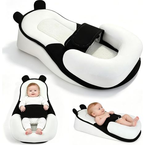 Coussin d'allaitement, housse de coussin d'allaitement anti-reflux et anti-regurgitation, coussins amovible lavable pour le biberon avec sangle réglable, pour nouveau-nés de 0 à 12 mois(Noir) (1/5)