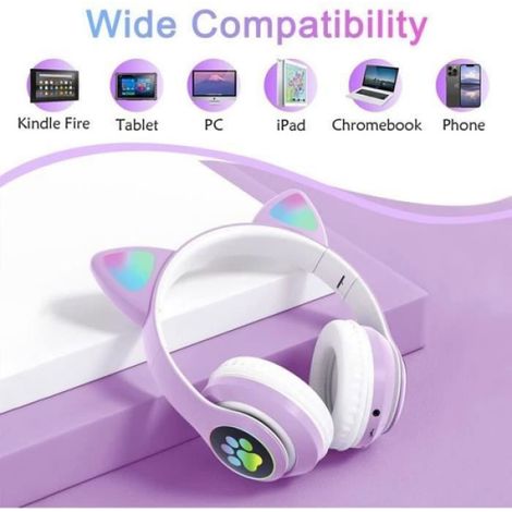 Casques Sans Fil Bluetooth Pour Enfants - Marque Inconnue - Oreille De Chat Mignonnes - Violet - Bluetooth 5 CASQUE AVEC MICROPHONE (1/4)