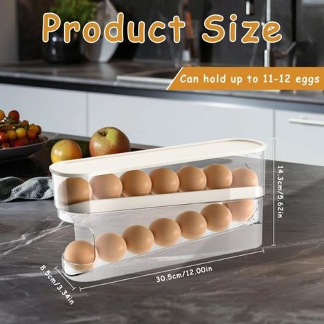 Distributeur Oeufs - 2 Niveaux - Rangement Automatique - Pour 12 Gros Oeufs - Transparent (1/4)