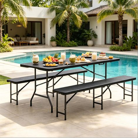 Mobili giardino set tavolo pieghevole HDPE nero OKMYHOME (1/5)