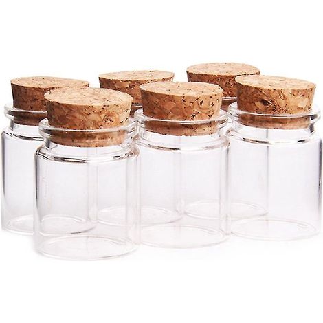 Lot de 6 petits flacons en verre de 50 ml (47 mm x 50 mm) avec bouchons en liège, petits pots de rangement pour épices, cadeaux de mariage (1/5)