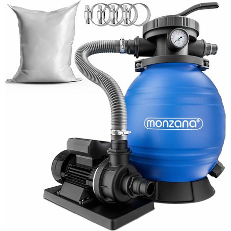 MONZANA® Depuradora Piscina 10.200L/h Sistema de Filtro de Arena Incl. Bolas de Filtrado Válvula 7 Vías Limpieza Piscina Adaptador Ø32-38mm 450W (1/8)
