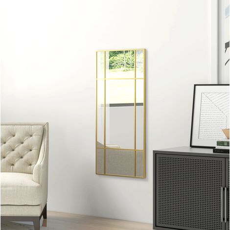 Miroir mural décoratif 110x50x2 cm en verre, cadre métal doré, gain de place sans montage – MEUBLIV (1/5)