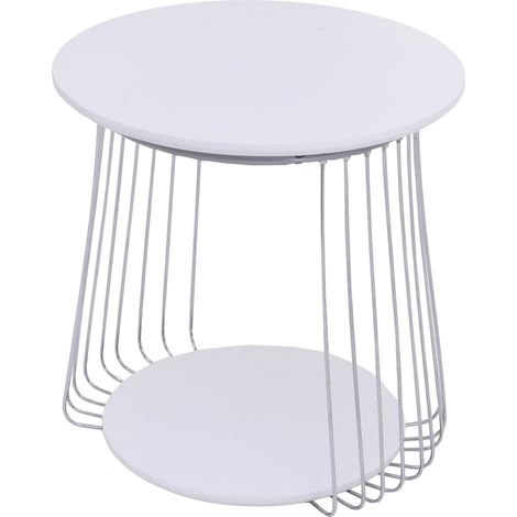 Mesa de centro redonda Ø 50 cm mesa auxiliar de diseño con doble tablero de metal y MDF blanco 040008794
