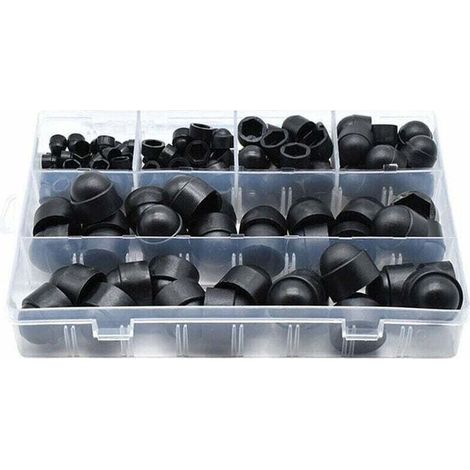145 pièces PE couvre-boulons Kits d'assortiment d'écrous à capuchon à vis Insérer des capuchons de contre-écrou pour vis Boulons 6 tailles disponibles avec bote de rangement,Le noir (1/4)