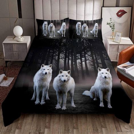 Bettwäsche-Set 135x200cm mit Wolfsmotiv, 3D-Druck, Mikrofaser, 1 Kissenbezug