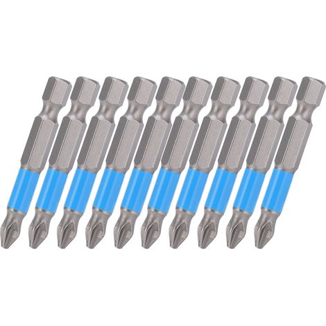 Jeu de 10 embouts de tournevis PH2 magnétiques, tête cruciforme antidérapante en S2, pointe de vissage électrique robuste, embouts anti-glisse de 50 mm pour visseuse électrique et pneumatique. (1/5)