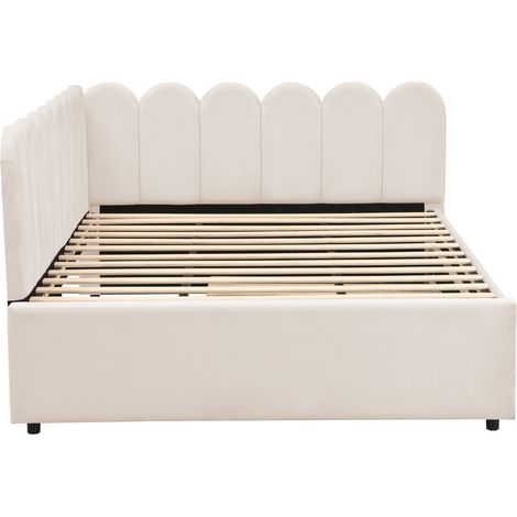 Letto divano angolare 140x200 cm in velluto beige con letto estraibile - MODENUIT (1/5)
