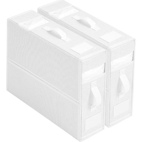 Caja para guardar sábanas, 2 bolsas para guardar ropa, organizador de sábanas plegable, se puede guardar debajo de la cama, organizador de ropa para armario con etiqueta y asa, color blanco (1/5)