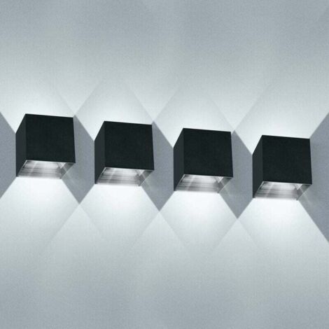 4er-Pack 12 W LED-Wandleuchten für den Innenbereich, wasserdicht, IP65, moderne Wandleuchten mit Winkelstrahl, Kaltweiß 6000 K, für Wohnzimmer, Schlafzimmer (schwarz)