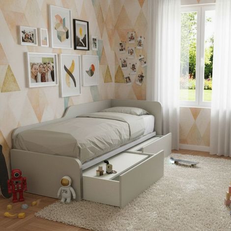 Letto singolo 80x190 con cassetti - Pratico e salvaspazio per camerette e stanzette - Ecru cappuccino
