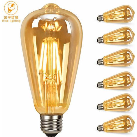 Edison LED Bulb, 6 Pcs E27 Vintage LED Bulb Retro Decorative Lamp Edison Antique Bulb ST64 2W 2700k LED Filament for Restaurant Cafe Bar Incandescent Bulbs (1/4)
