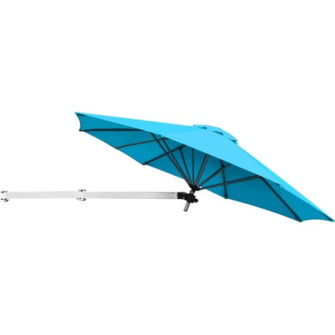 Ombrellone da muro per giardino inclinabile con asta regolabile, Ombrellone decentrato da parete 244cm azzurro (1/4)