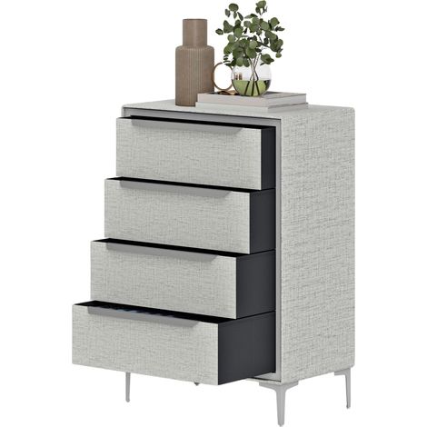 HOMCOM Mobile Cassettiera 4 Cassetti Rivestita in Tessuto Effetto Lino Grigio