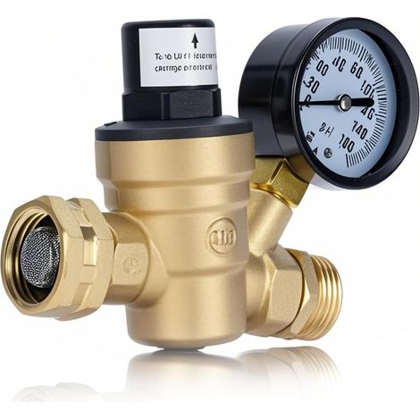 3/4 Zoll Wasserdruckminderer, RV Einstellbarer Wasserdruckregler mit 0-160 Psi Manometer und Filter, Messing Wasserdruckminderventilbegrenzer für Wohnmobil und Wohnwagen