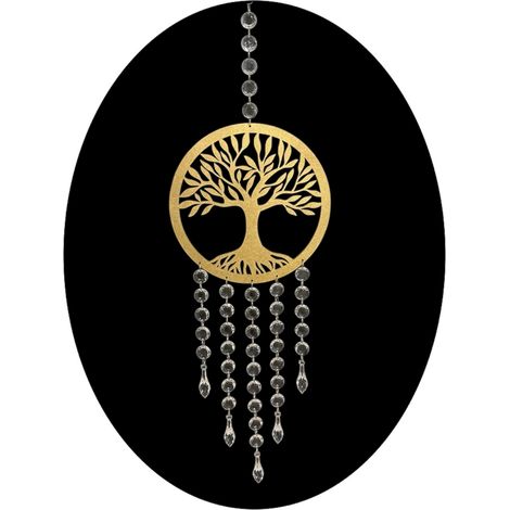 Decorazione per finestre, ciondolo Albero della Vita, ghirlanda, grande modello dorato, 100 cm di altezza