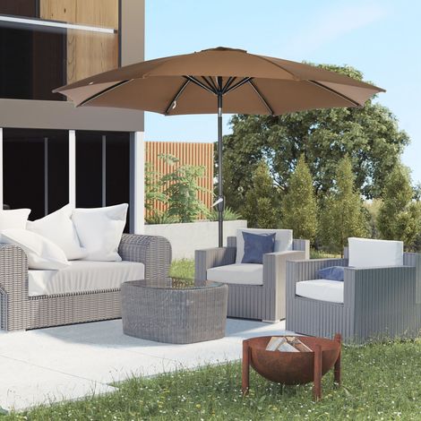 Sombrilla de Jardín con Manivela y Techo Inclinable y para Patio Terraza Exterior Ø300x252 cm Marrón (1/5)