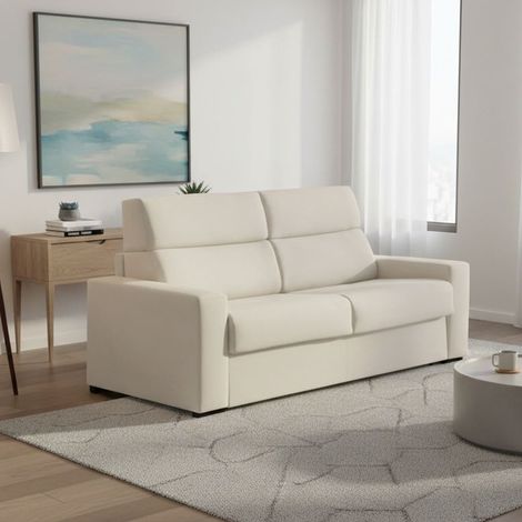 Dmora - Sofá cama 3 plazas Quindici, Sofá convertible para salón, acolchado, desenfundable, calidad 100% Made in Italy, 220x95 h100 cm, Beige (1/5)