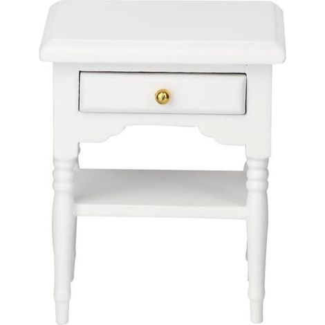 Mini table de chevet - Décoration de chambre à coucher blanche 1:12 en bois
