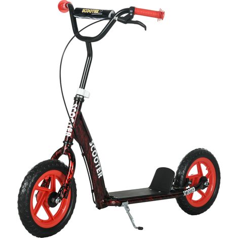 Patinete infantil con ruedas grandes, para edades de 6 a 12 años, altura ajustable, freno trasero, caballete, color rojo.