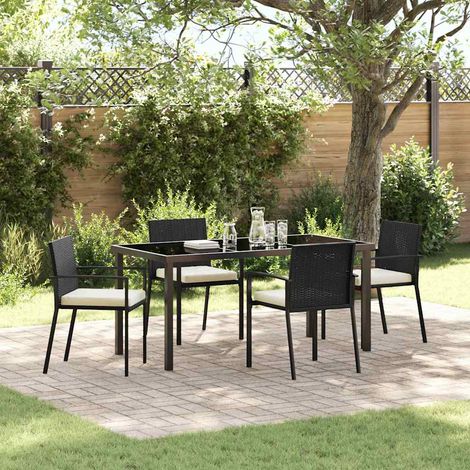 Conjunto de Comedor de Jardín 5 pcs Negro Poliratán vidaXL (1/5)